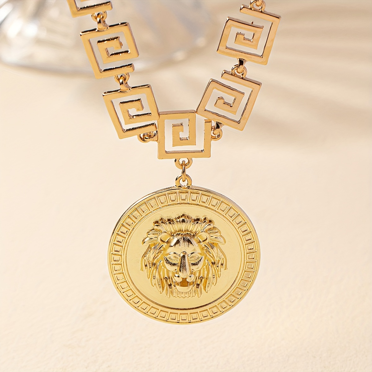 Geometric Lion Head Pendant Necklace for Women
